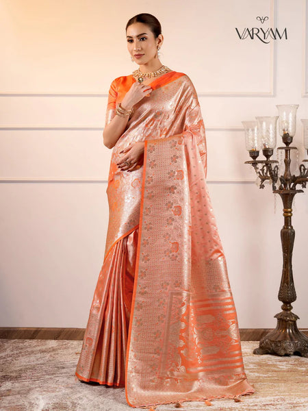 Makhmali Satin Woven Orange Saree