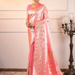 Makhmali Satin Woven Pink Saree