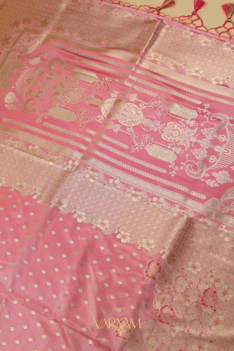 Makhmali Satin Woven Pink Saree