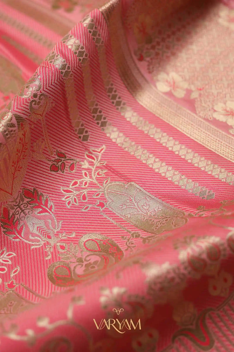Makhmali Satin Woven Pink Saree