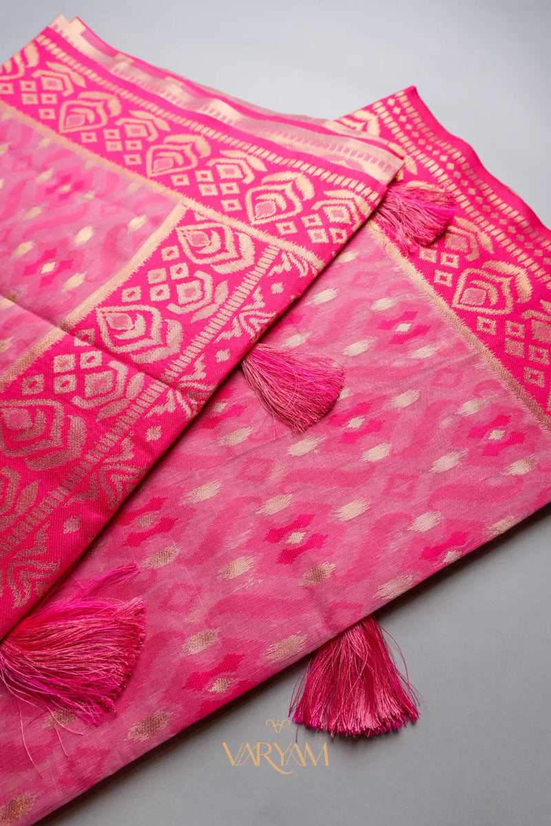 Saanjh Pink Cotton Saree
