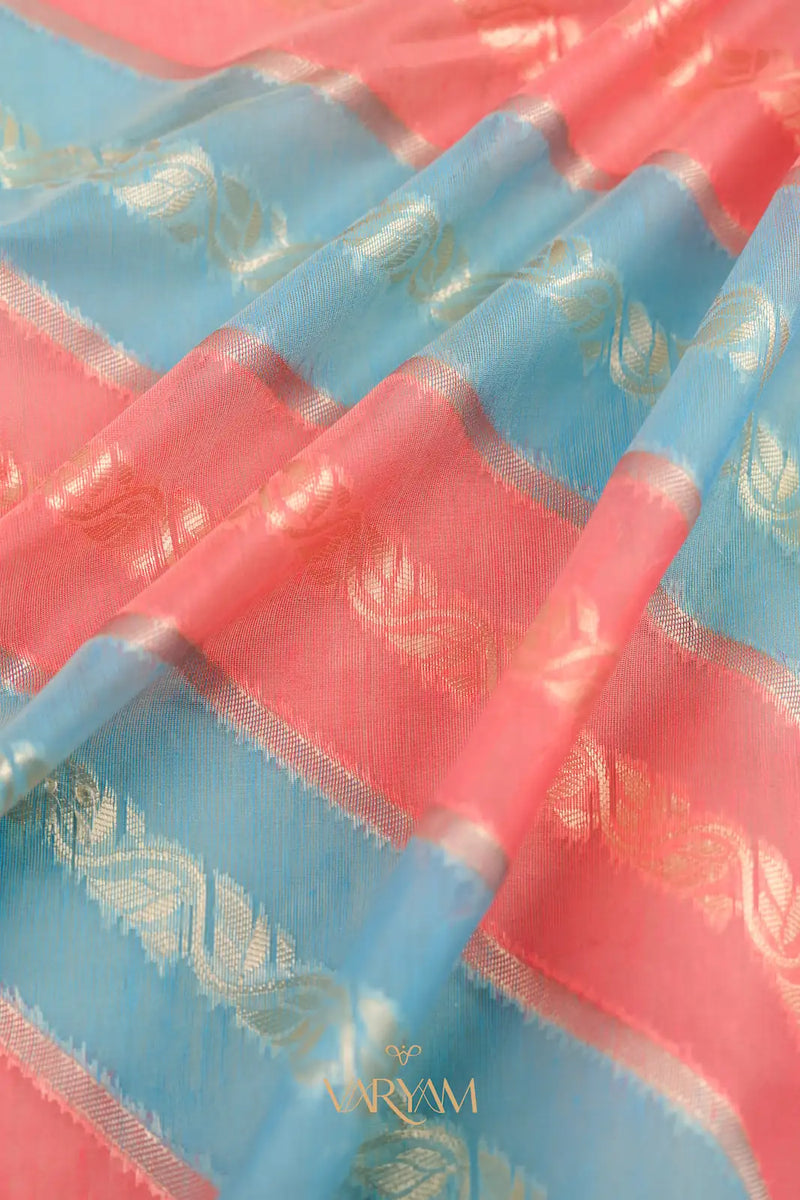 Kaaya Cotton Blue Pink Saree