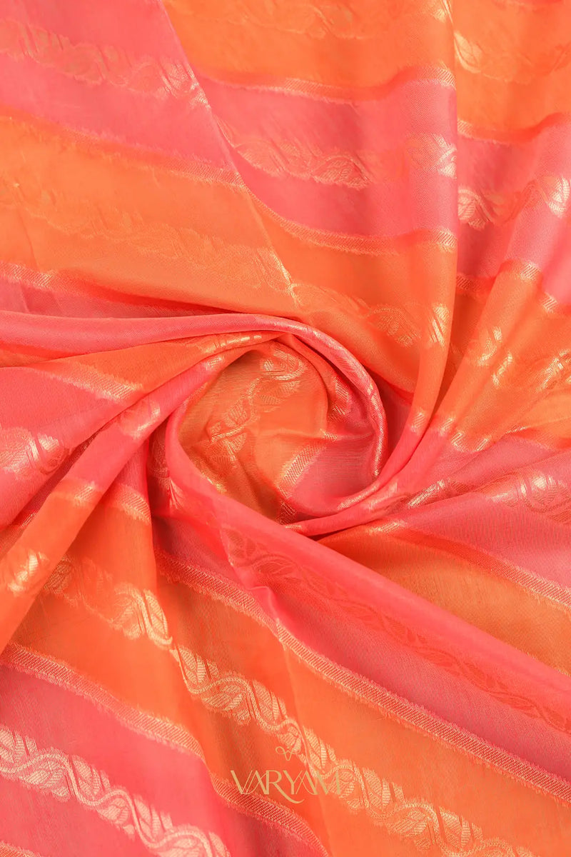 Kaaya Cotton Orange Pink Saree