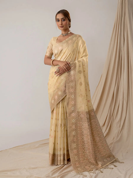 Vasudha Pastel Yellow Saree