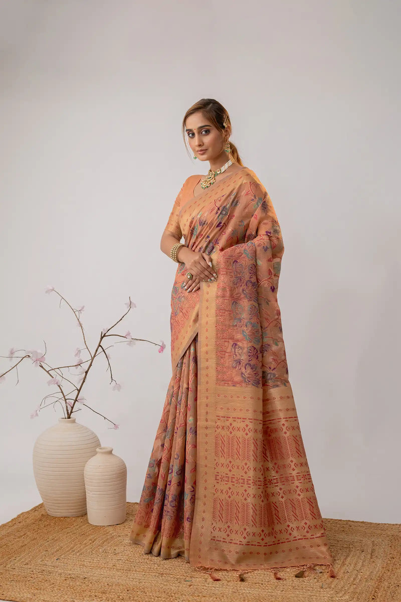 Radha Cotton Peach Saree