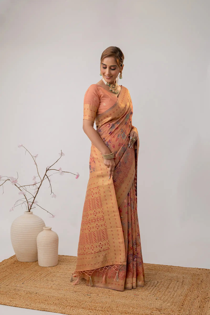 Radha Cotton Peach Saree