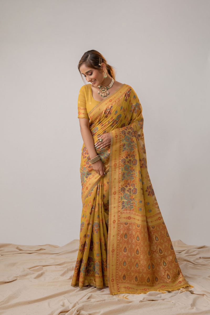Mira Cotton Yellow Saree