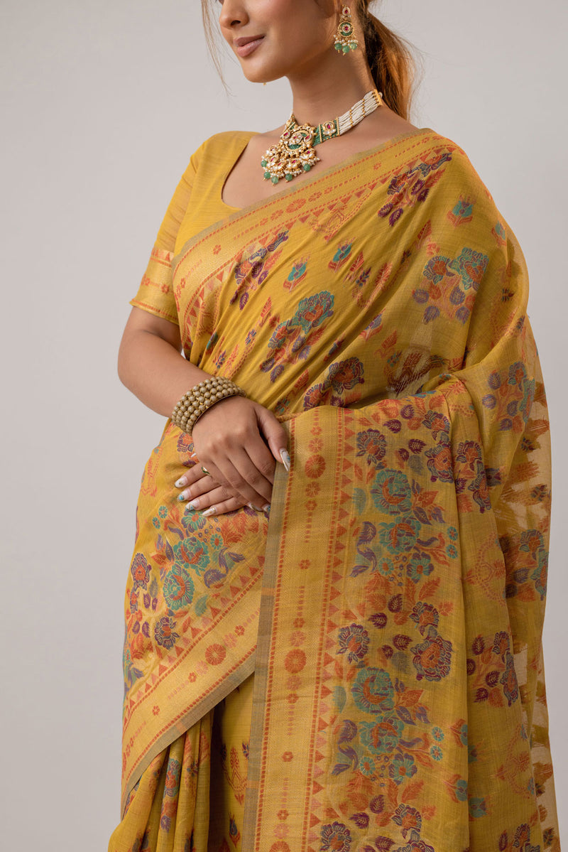 Mira Cotton Yellow Saree