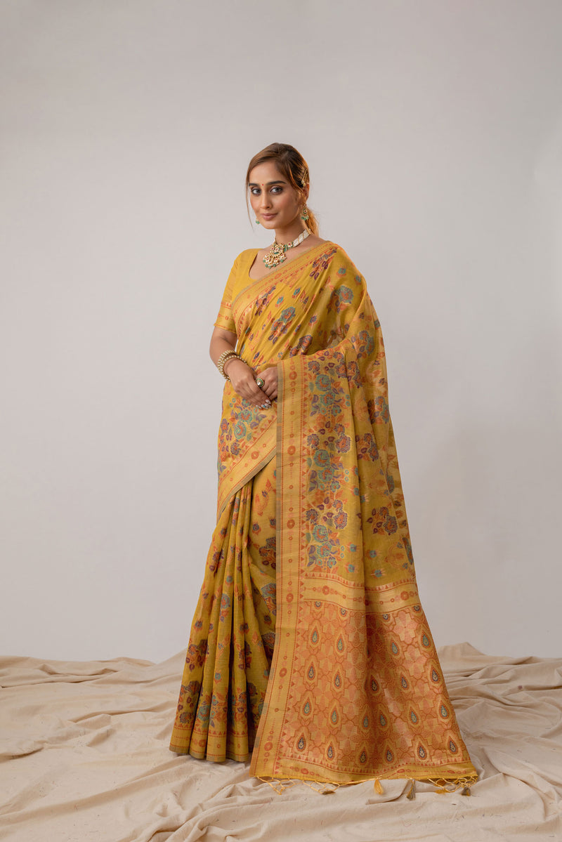 Mira Cotton Yellow Saree