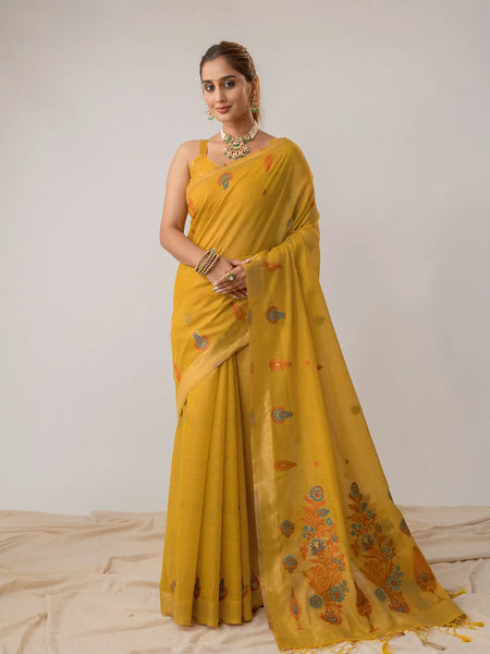 Kusum Yellow Saree