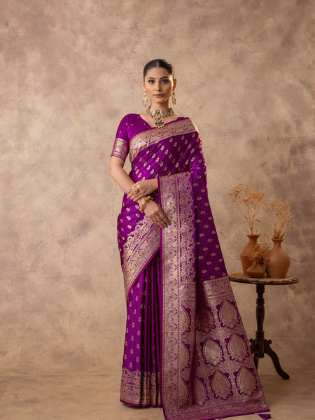 Meenakshi Purple Satin Saree