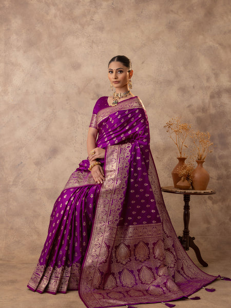 Meenakshi Purple Satin Saree