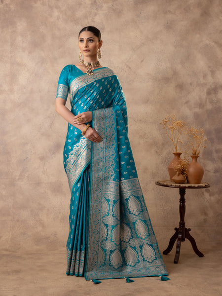 Meenakshi Blue Satin Saree