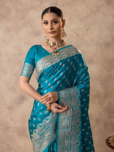 Meenakshi Blue Satin Saree