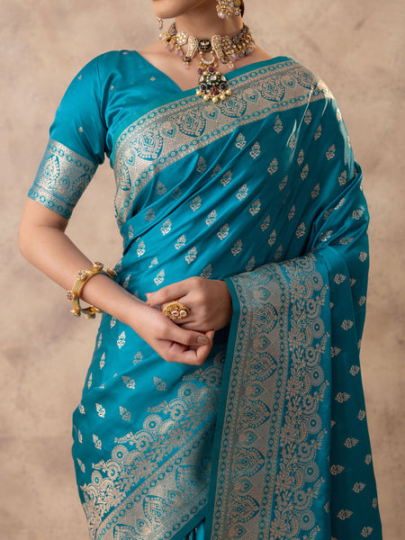 Meenakshi Blue Satin Saree