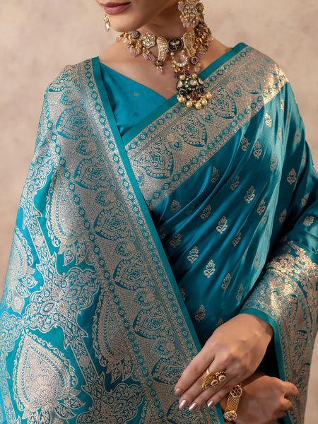 Meenakshi Blue Satin Saree