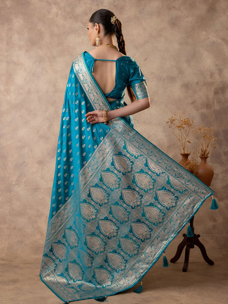 Meenakshi Blue Satin Saree