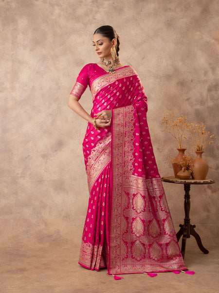 Meenakshi Pink Satin Saree