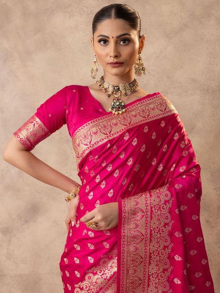Meenakshi Pink Satin Saree