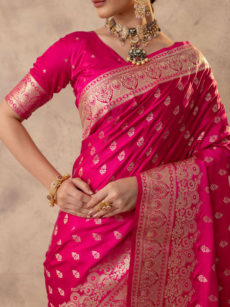 Meenakshi Pink Satin Saree