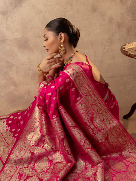 Meenakshi Pink Satin Saree
