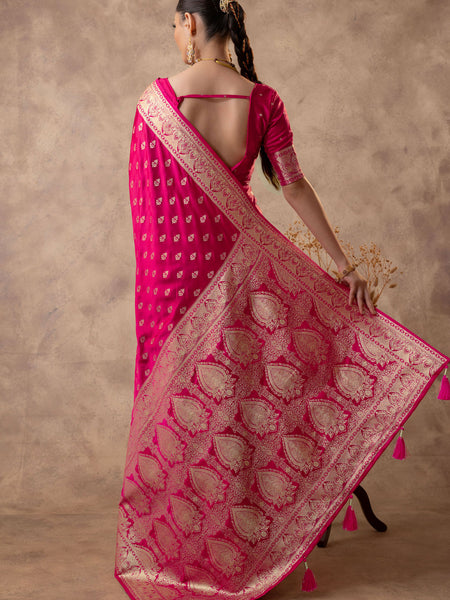 Meenakshi Pink Satin Saree