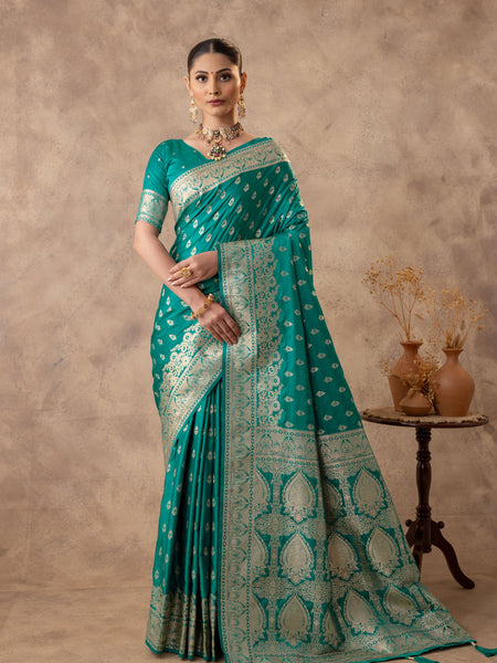 Meenakshi Green Satin Saree