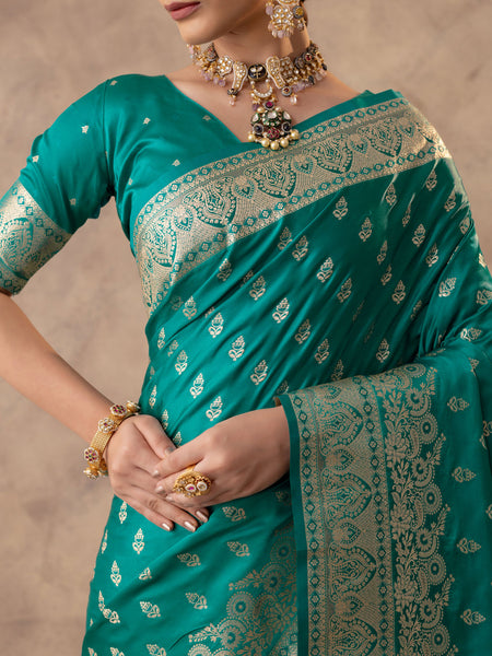 Meenakshi Green Satin Saree