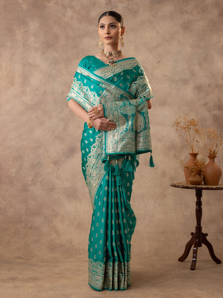 Meenakshi Green Satin Saree