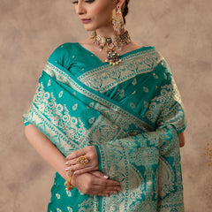 Meenakshi Green Satin Saree