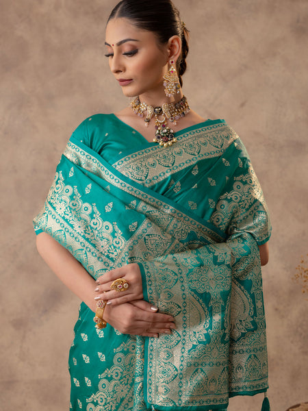 Meenakshi Green Satin Saree