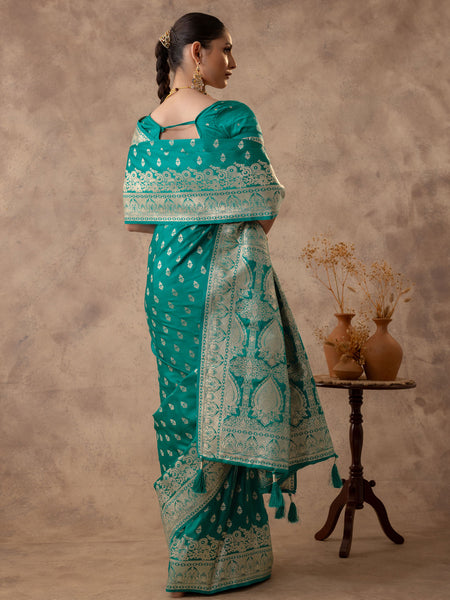 Meenakshi Green Satin Saree