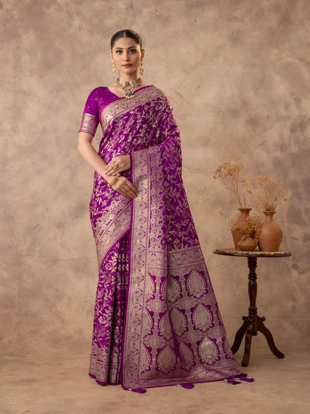 Rajsi Purple Satin Saree