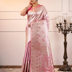Makhmali Satin Woven Baby Pink Saree