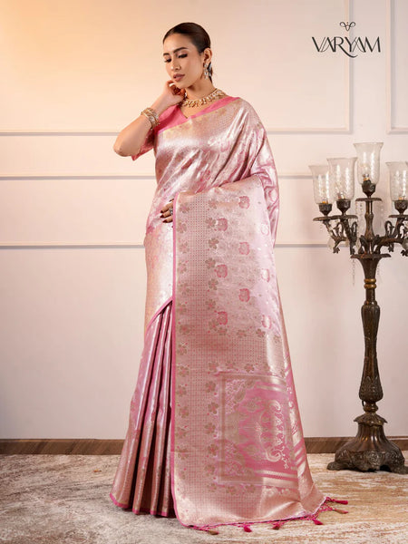 Makhmali Satin Woven Baby Pink Saree