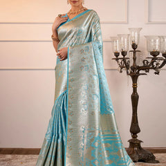 Makhmali Satin Woven Blue Saree