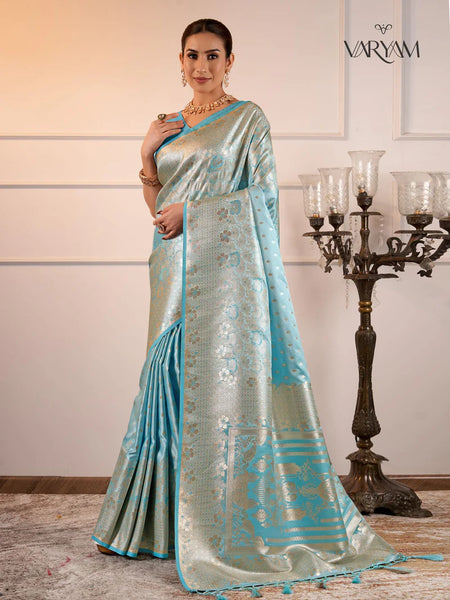 Makhmali Satin Woven Blue Saree