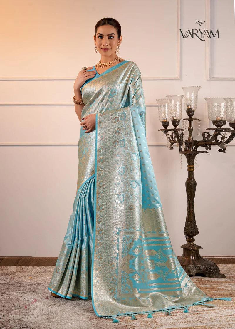 Makhmali Satin Woven Blue Saree