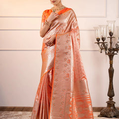 Makhmali Satin Woven Orange Saree