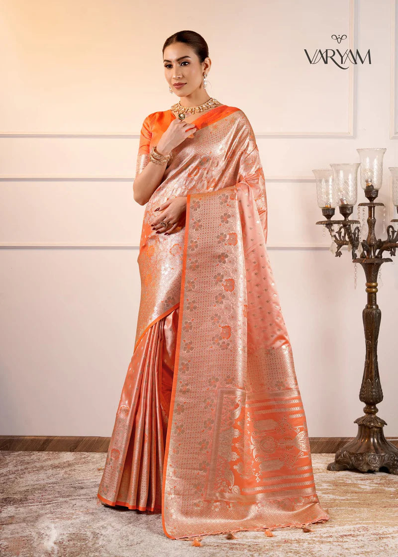 Makhmali Satin Woven Orange Saree