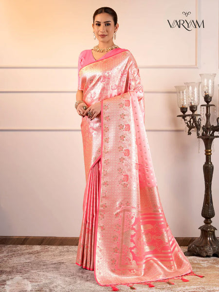 Makhmali Satin Woven Pink Saree