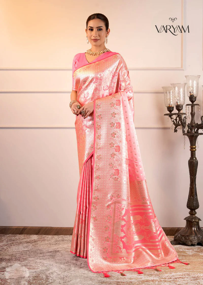 Makhmali Satin Woven Pink Saree