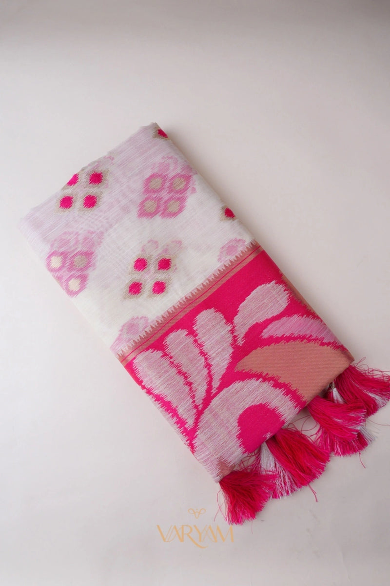 Patola Linen Cream Pink Saree