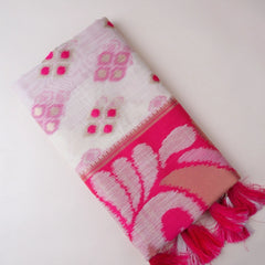 Patola Linen Cream Pink Saree