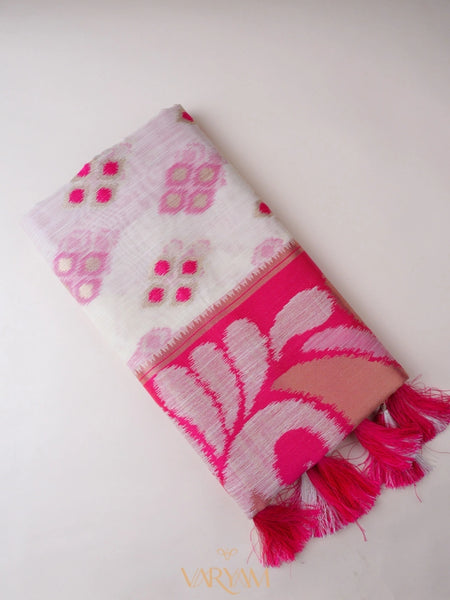 Patola Linen Cream Pink Saree