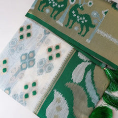 Patola Linen Cream Green Saree