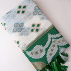 Patola Linen Cream Green Saree