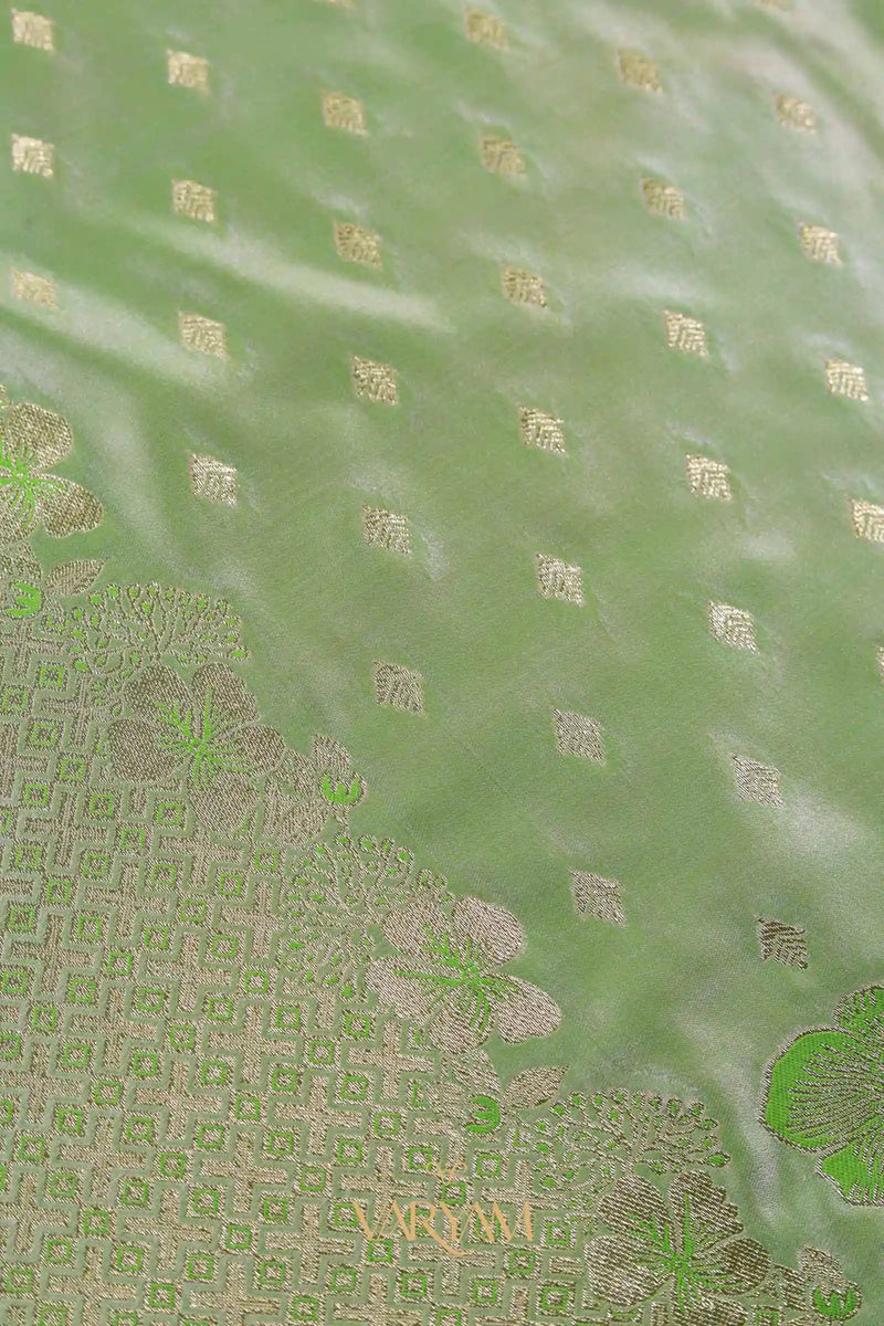 Makhmali Satin Woven Green Saree