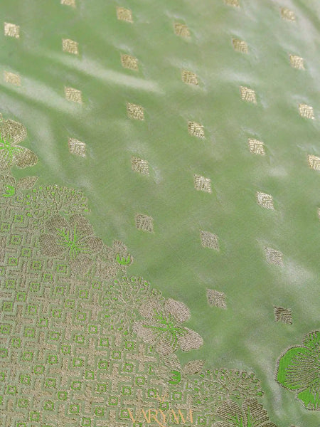 Makhmali Satin Woven Green Saree