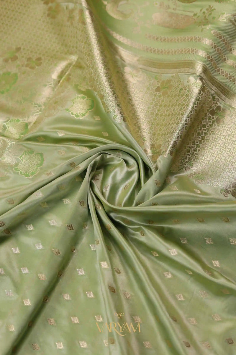 Makhmali Satin Woven Green Saree